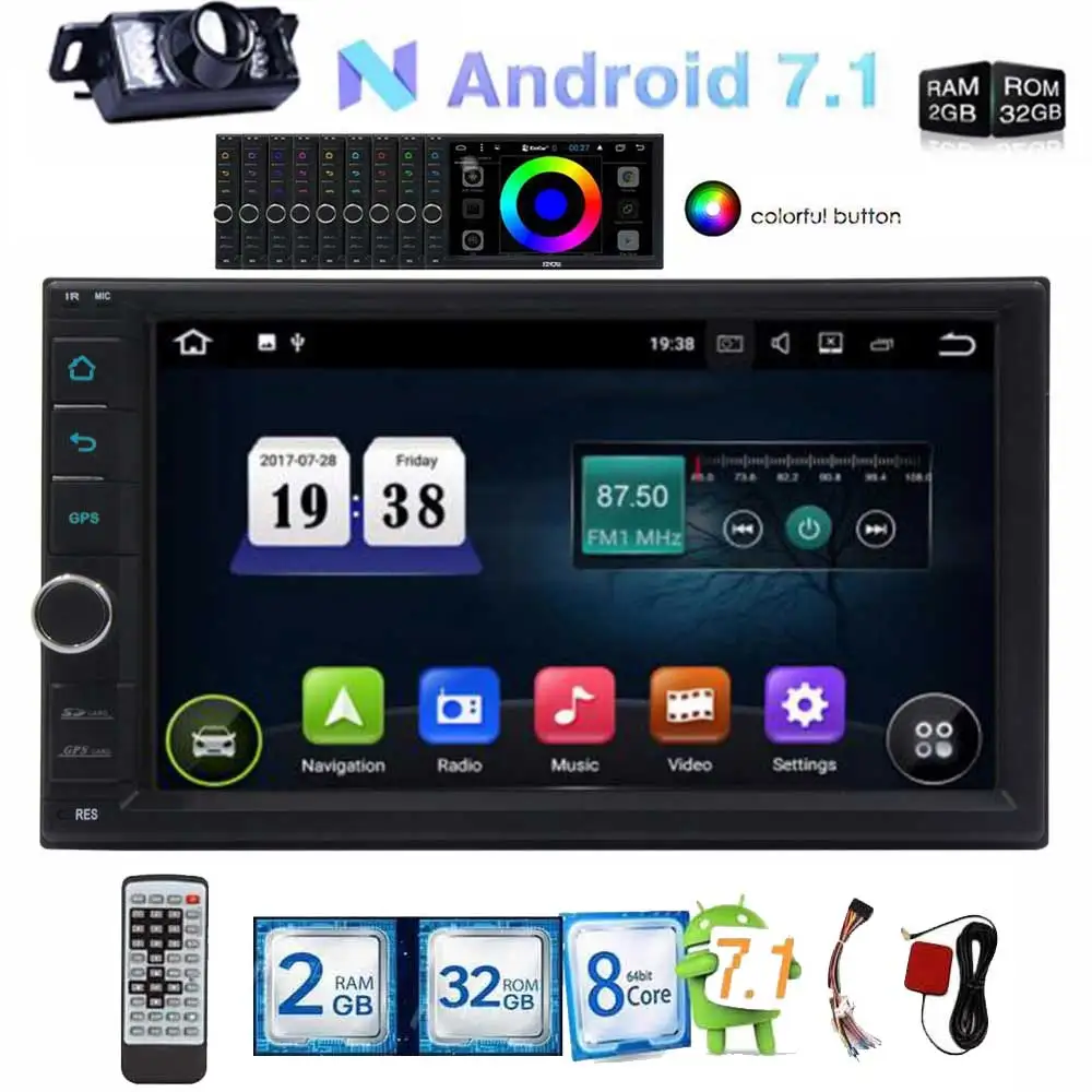 Qcta 8 Core 7&quot 2 Din Android 7.1 Car NO-DVD gps Radio Multimedia Player 1024*600 Universal GPS Navigation autoradio Stereo Audio |