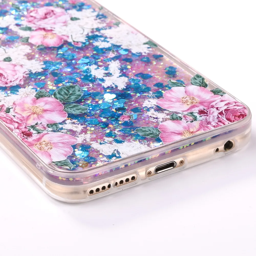 Carcasa For iPhone 6S 6Plus Flower Clear Hard Phone Bumper Coque X 7 8 7Plus 8Plus Floral Bling Liquid Cover |