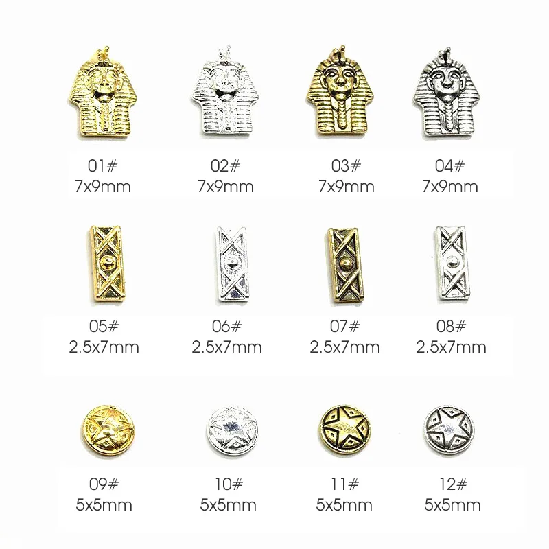 

50pcs retro gold/silver Nail art Decoration Egyptian Pharaoh castle Round design small nails Accessories Manicure Charms