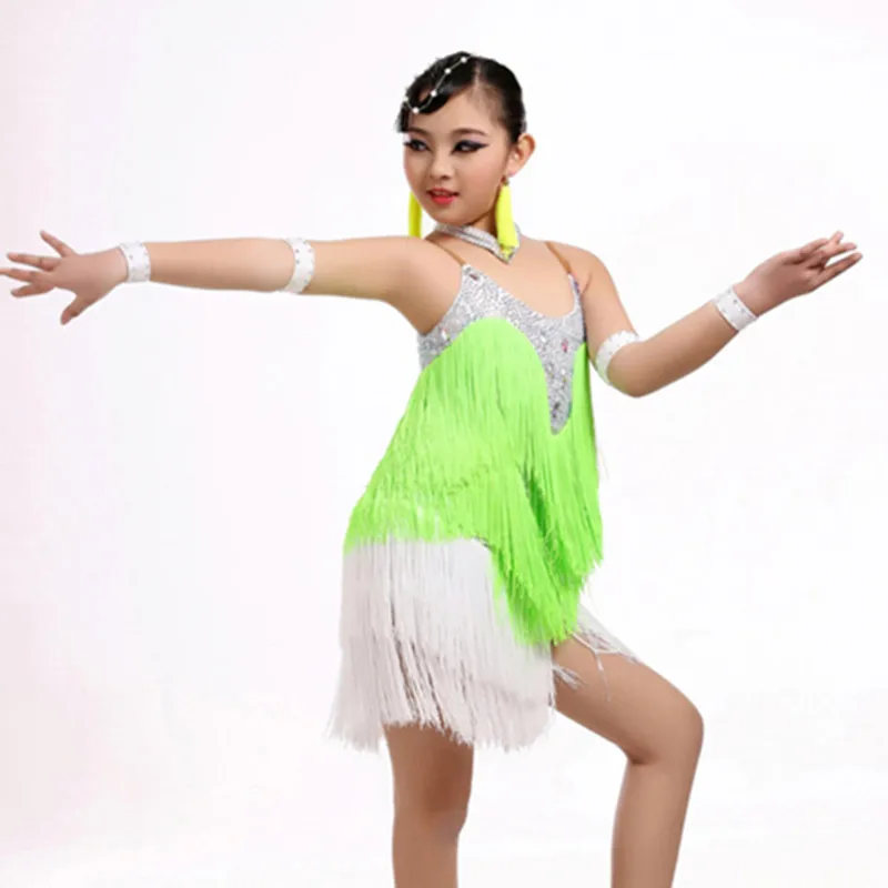 Новое оранжевое/зеленое профессиональное платье для латинских танцев с