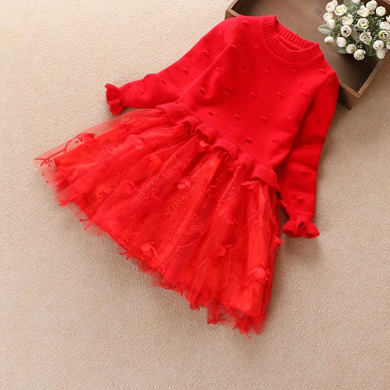 Платье для девочек зимнее Брендовое трикотажное платье-свитер костюм принцессы