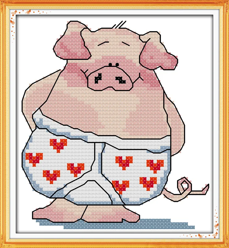 Набор вышитых крестиков ручной работы с принтом Маленький брат поросенок