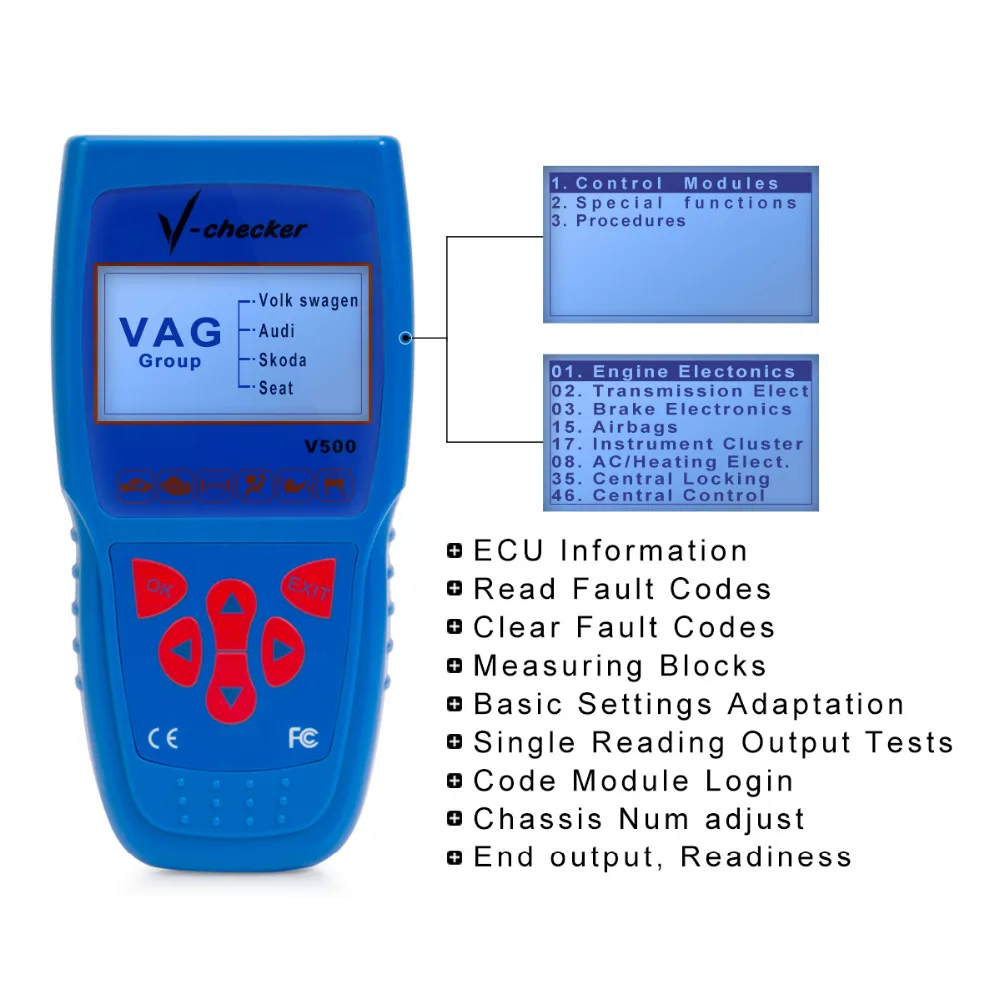 V-checker V500 Auto Code Reader EOBD OBD2 Scanner Scan Tool Testing Engine/Transmission/ABS/Airbag System | Инструменты