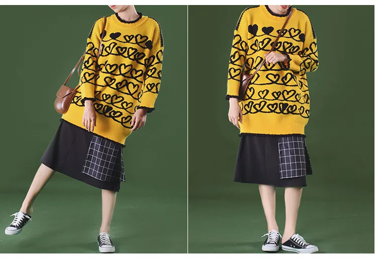 Осенне-зимний новый теплый черный узор в форме сердца жаккардовый свитер средней