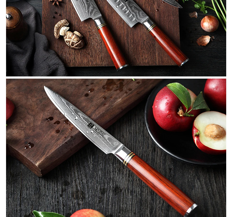XINZUO 3 PCS Professional Kitchen Knife Set Japanese VG10 Damascus Steel Kitchen Cutlery Sharp Santoku Utility Chef's Knives