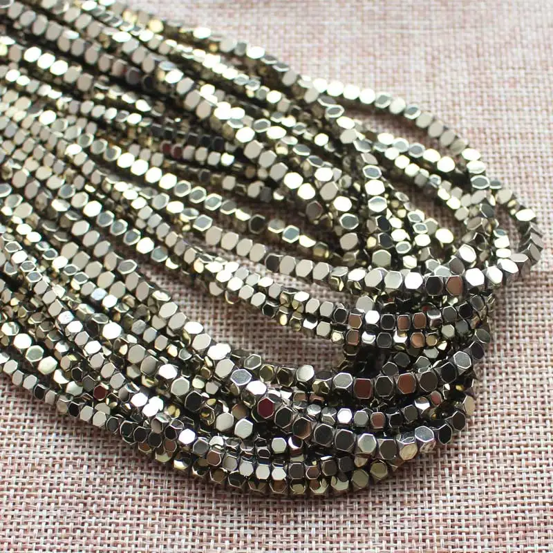 Pyrite Очень блестящие! Граненые квадратные гематитовые бусины 15 дюймов, для изготовления ювелирных изделий, подвески, ожерелья - Цвет: Pyrite