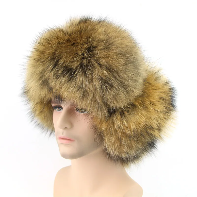 New winter men's fox raccoon fur hat real sheepskin thick top fox fur earmuffs warm hat Lei Feng Free shipping