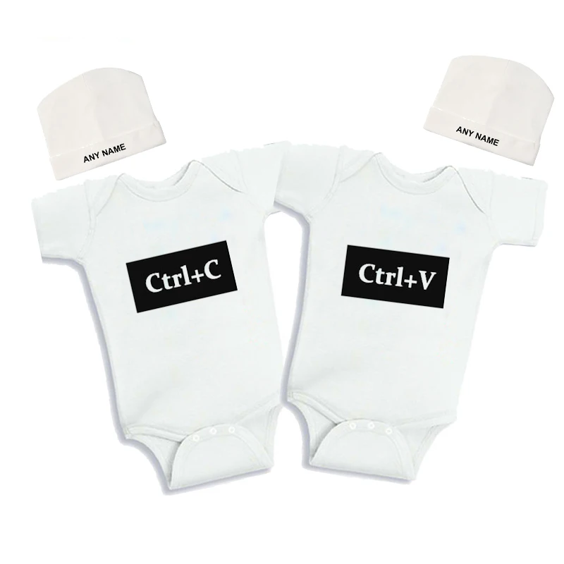 Culbutomind/ летняя одежда для новорожденных и близнецов, Ctrl C Ctrl V Twin Bodsyuits и персональная шапочка