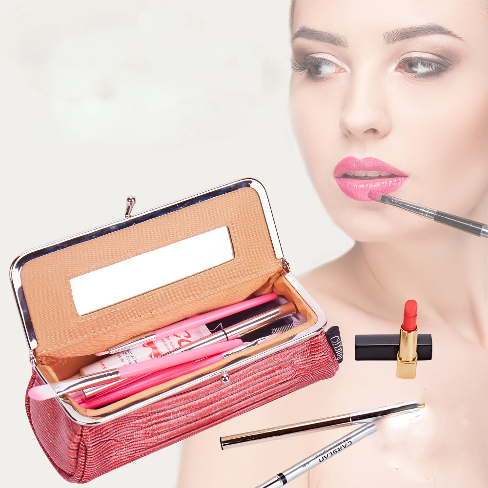 

2020 New Women Pretty Makeup Bag with Mirror Portable Lipstick Cosmetic Bag Simple Make Up Organizer Toolbox Brush Storage Case