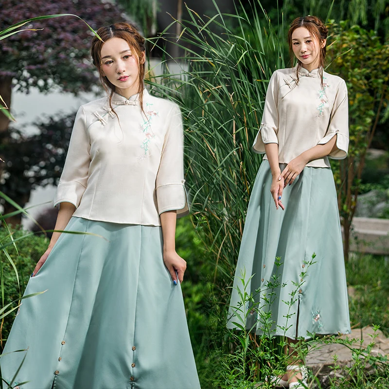 

Женский костюм для реформ Hanfu для классических танцев, традиционный праздничный наряд, одежда для восточных выступлений, комплект Чонсам из...