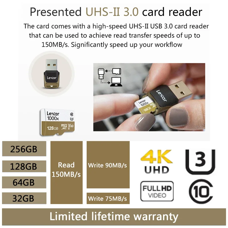 Высокоскоростная флеш карта памяти Lexar 32 ГБ micro sd UHS II U3 64 Гб класс 10 MicroSD 128 tf для