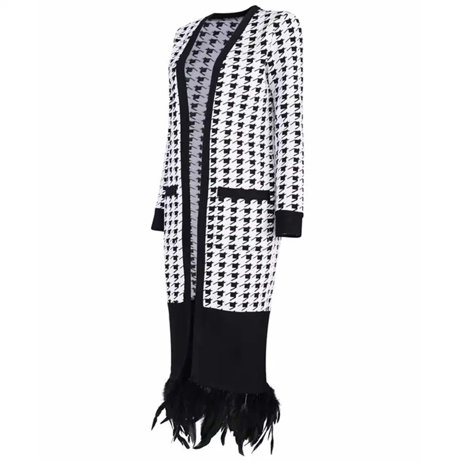 Новейшая мода знаменитости вечерние Женское длинное пальто в клетку с длинным