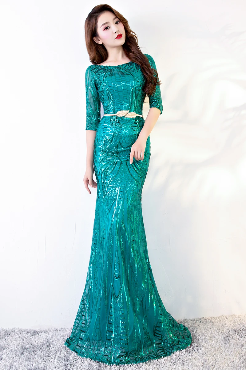 Женское платье Русалка с блестками зеленое в пол для подружки невесты