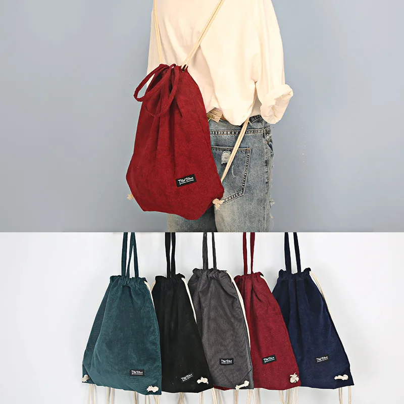 Однотонный вельветовый дорожный рюкзак YILE на шнурке Студенческая сумка для книг