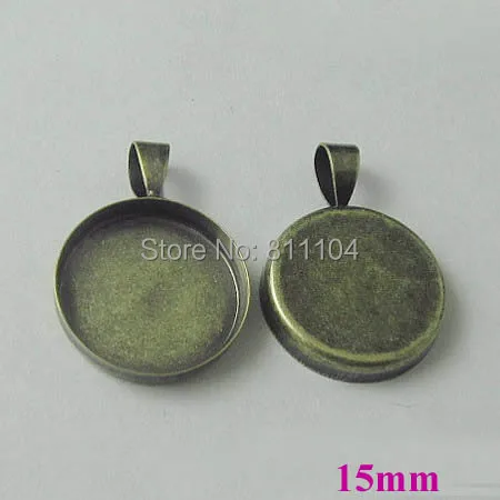 

15mm Antique Bronze Plated Copper Blank Bases Round Deep Wall Bezel cups w/ a bail Cabochon Settings Pendant Blank Wholesale