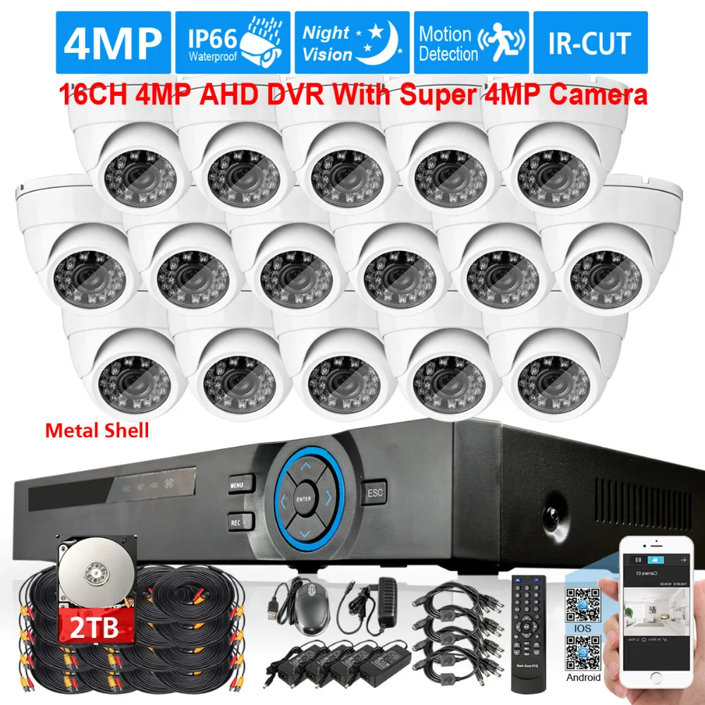 Супер 16ch AHD 4mp DVR 16x4 Мп IP66 в/наружного видеонаблюдения Системы комплект 16 каналов
