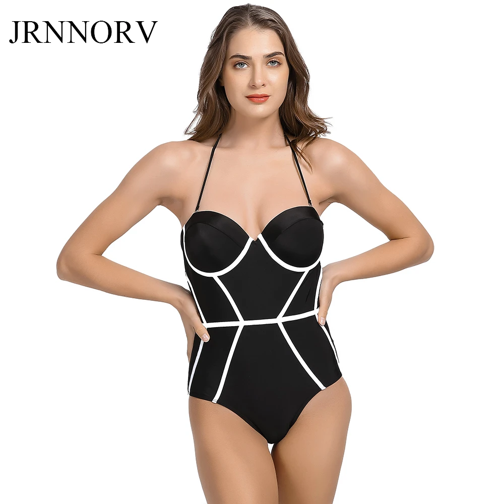 JRNNORV черный кривая Push Up Купальник Одна деталь Монокини Бикини Купальники Maillot De Bain