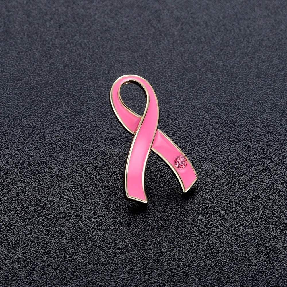 Breast Cancer Awareness Pink Ribbon Pin Hat Tie Tack Enamel Brooch for Women/Doctor Oncologist Gift Crystals Jewelry Wholesale | Украшения