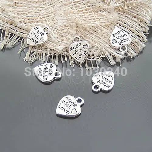 

Lot 50 Silver MADE WITH LOVE CZ Heart Charms Pendants Necklace Beads for DIY
