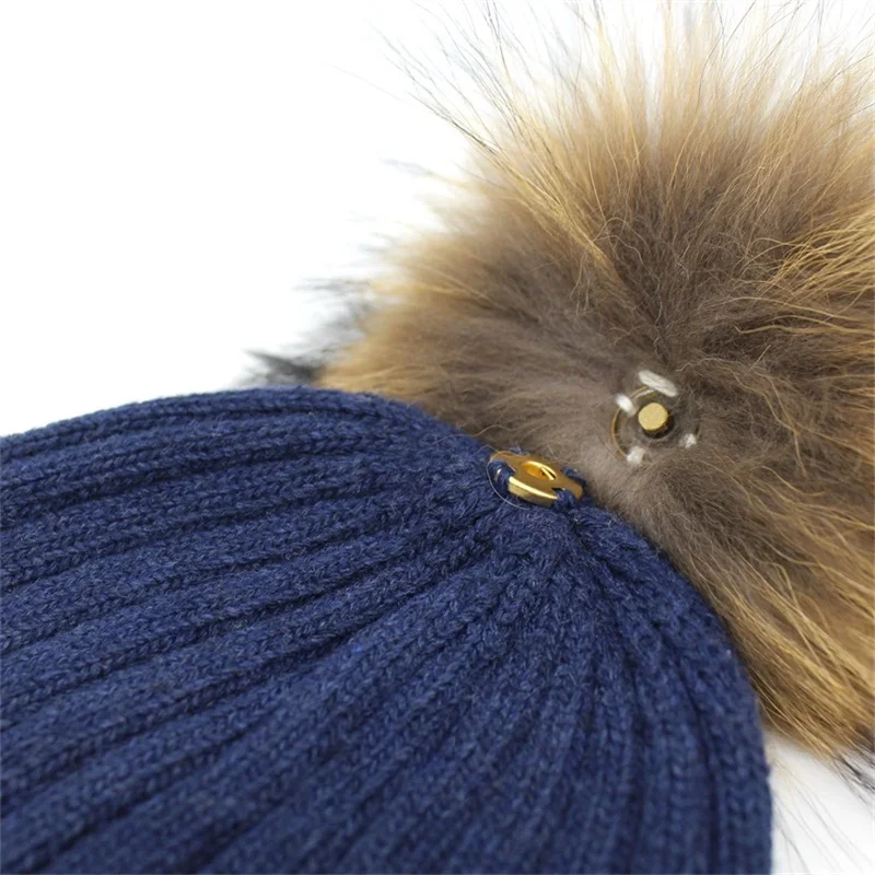Lanxxy Для женщин вязаная шапка Кепки Gorro Натуральный мех pom hat капот Повседневное зима Шапки помпоном
