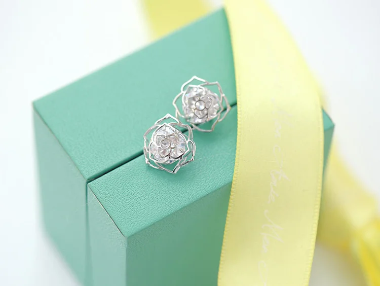 Женские серьги гвоздики с цветком розы из стерлингового серебра 925 пробы