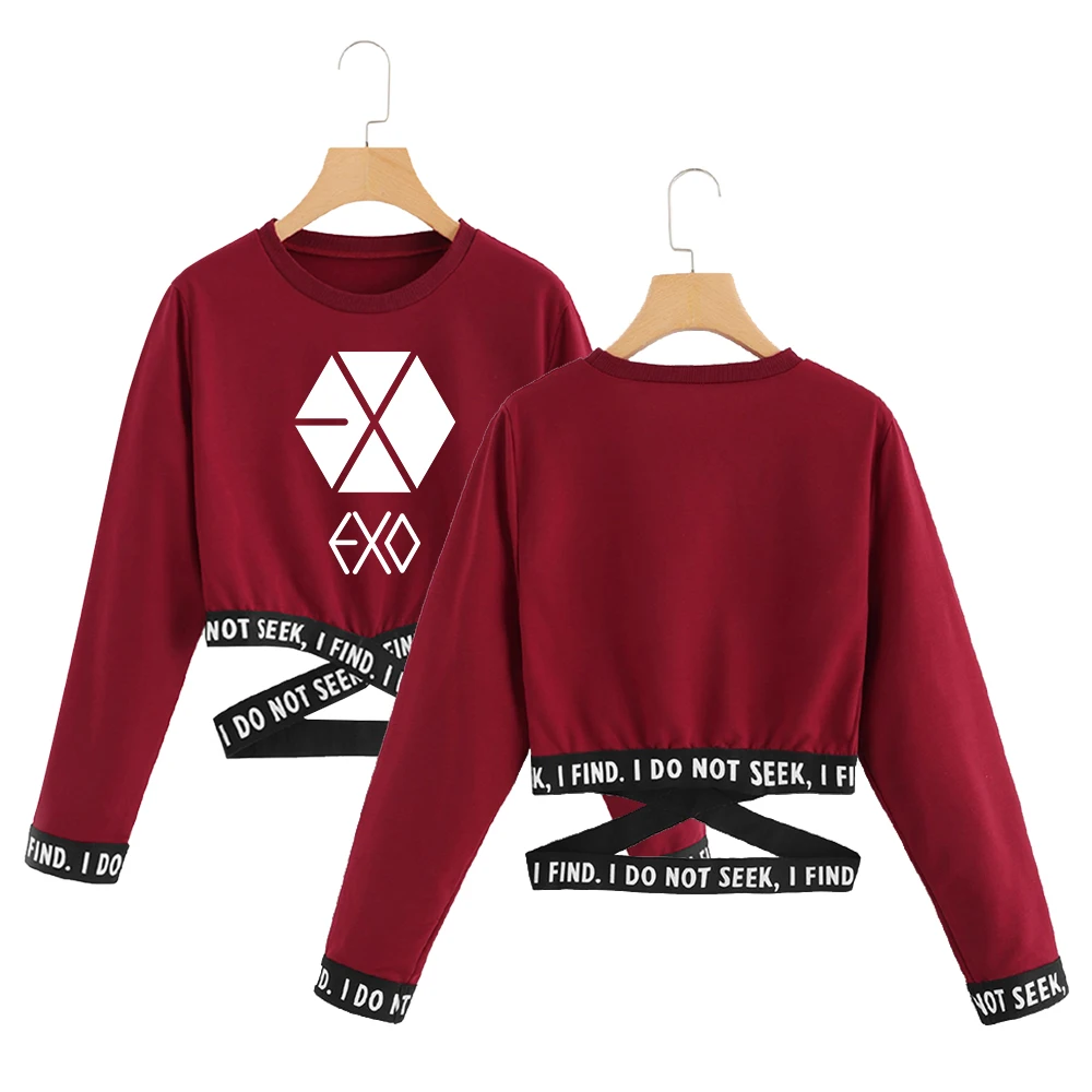 УКОРОЧЕННЫЙ ТОП Exo свитшот весенние кроп-топы в стиле Kpop Харадзюку женская одежда