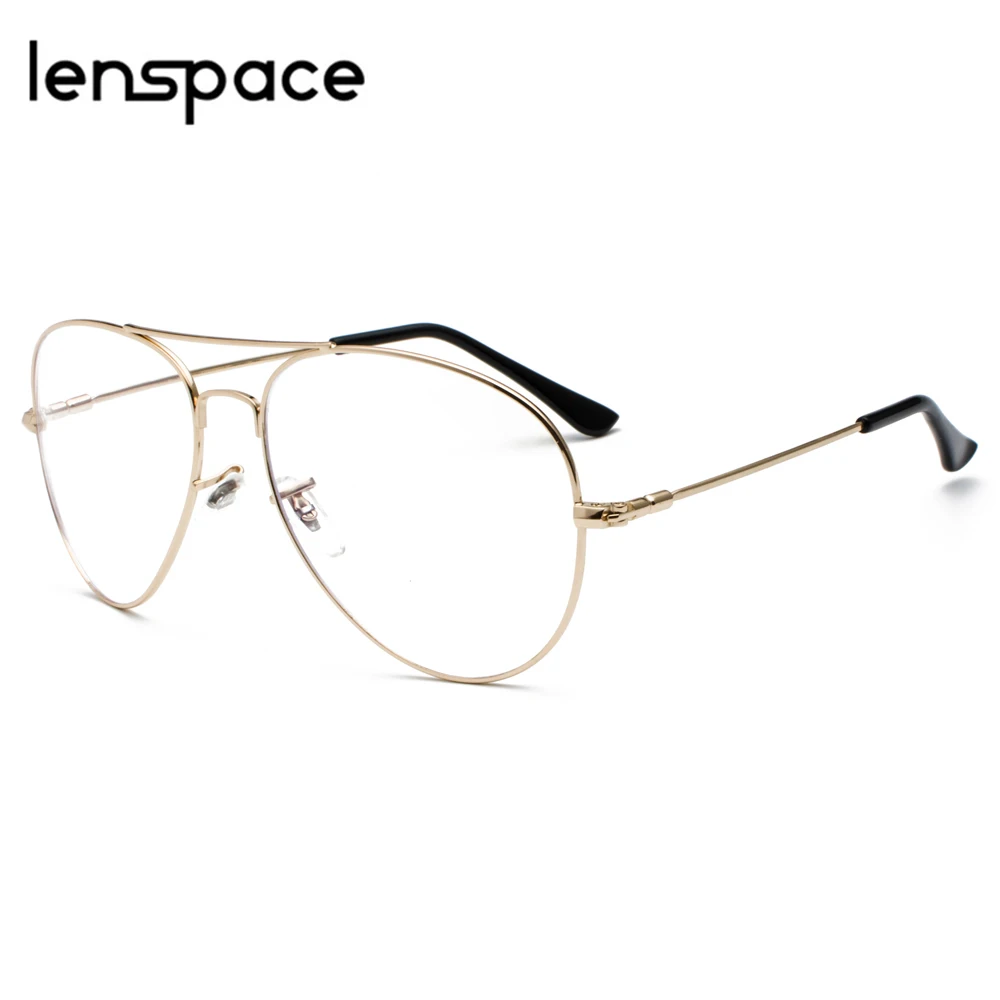 Lenspace memory металлические очки для женщин оптический 2019 Золотой Большой анти синий