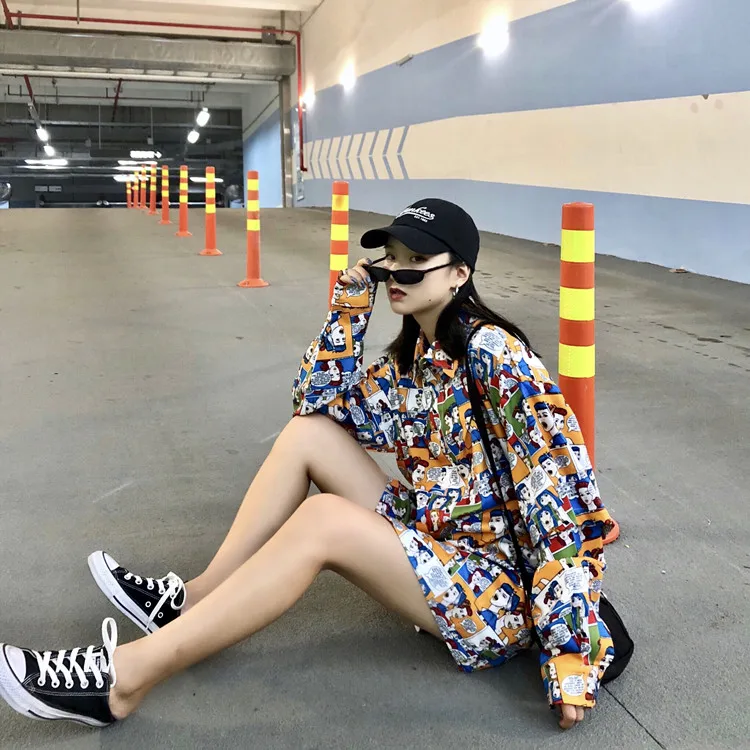Весна, Новая высококачественная японская рубашка Harajuku Ulzzang, свободная контрастная цветная повседневная женская рубашка с длинным рукавом