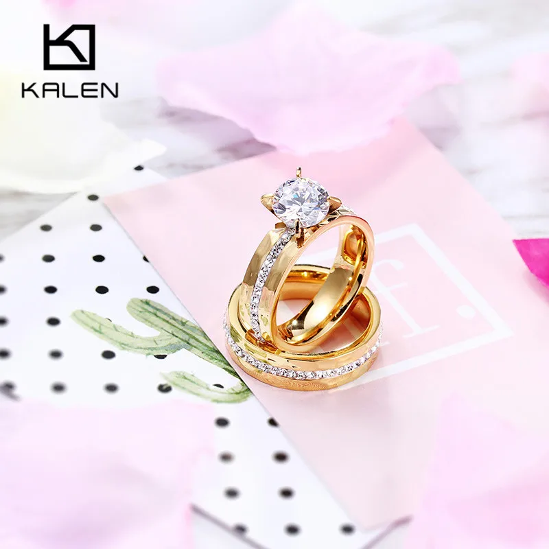 Kalen обручальные кольца модные кольца Сияющие CZ Кольцо с Стразы золотого цвета романтические женские кольца обручальные вечерние подарки