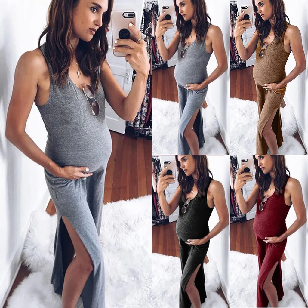 Roupas Gestantes Gravidas; Одежда для беременных женщин; однотонная Одежда для беременных; реквизит для беременных; облегающие повседневные Длинные платья
