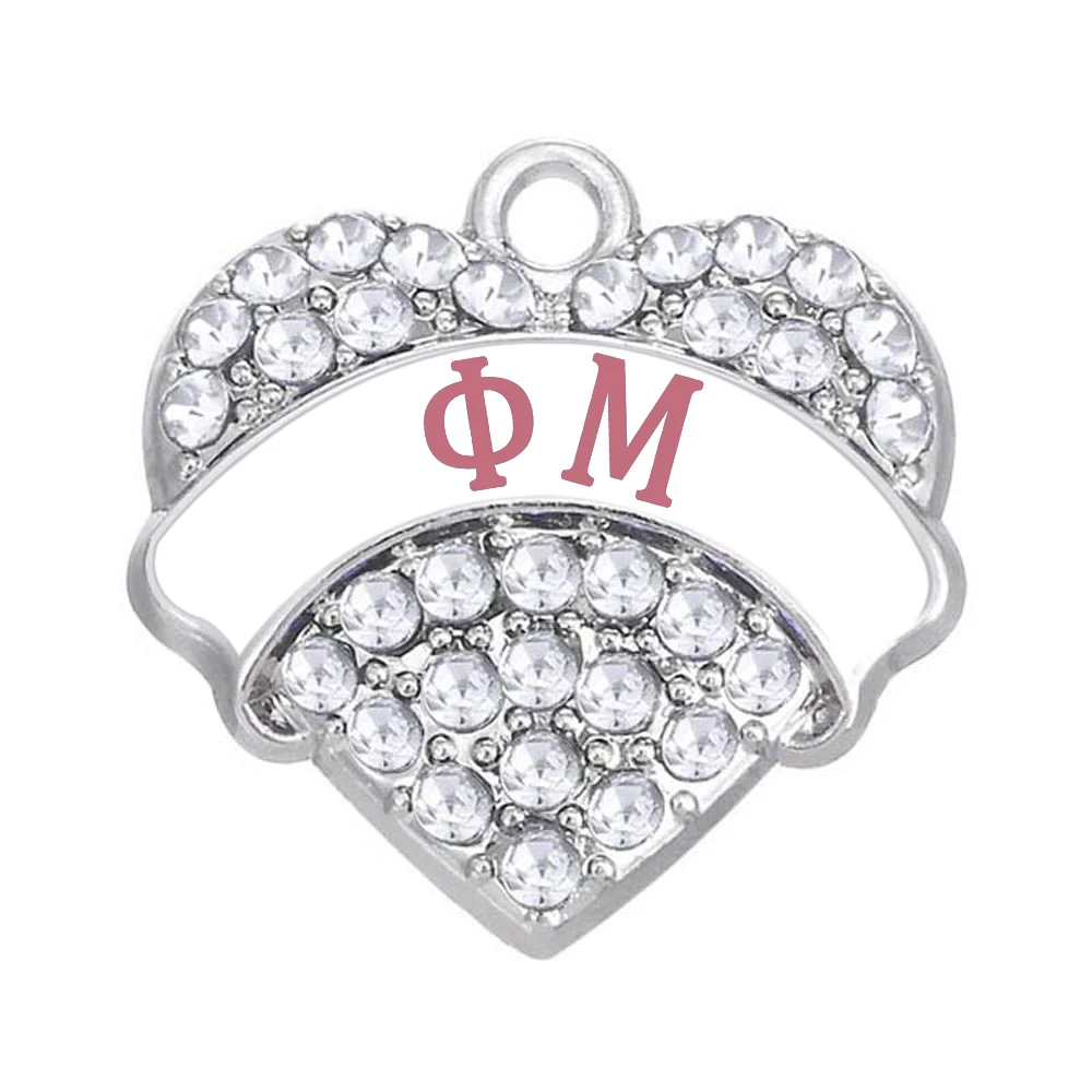 Экологичные металлические изделия Phi Mu Pave Message Crystal Hearts Shape Charms Sorority Подарочные