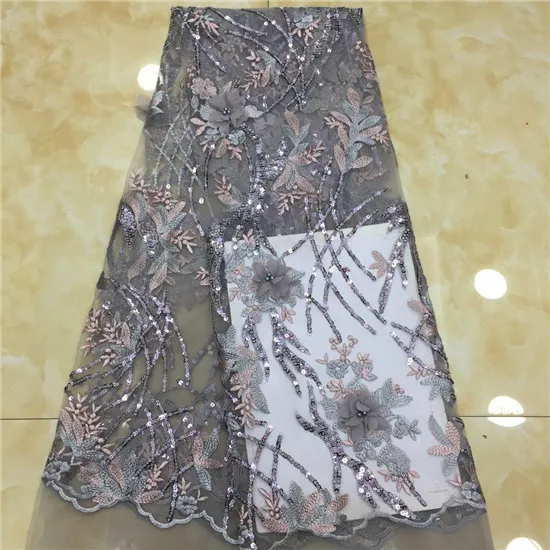 

High Quality Nigerian 3D Wedding Lace Fabric pink Latest African Laces 2019 French Net Lace Fabric With Sequins for Dress