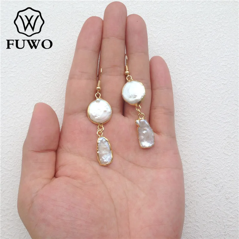 Модные серьги с пресноводным жемчугом FUWO 24-каратным золотом необработанные