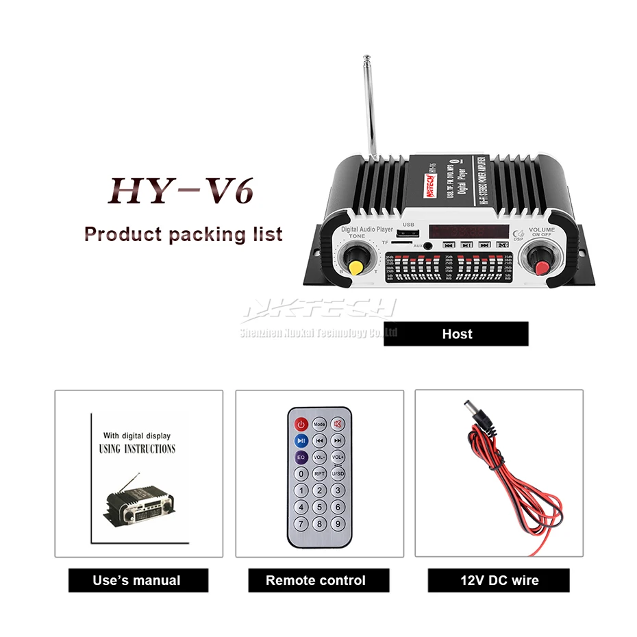 Автомобильный цифровой аудиоплеер NKTECH усилитель мощности Bluetooth 2 канала x 20 Вт Hi Fi