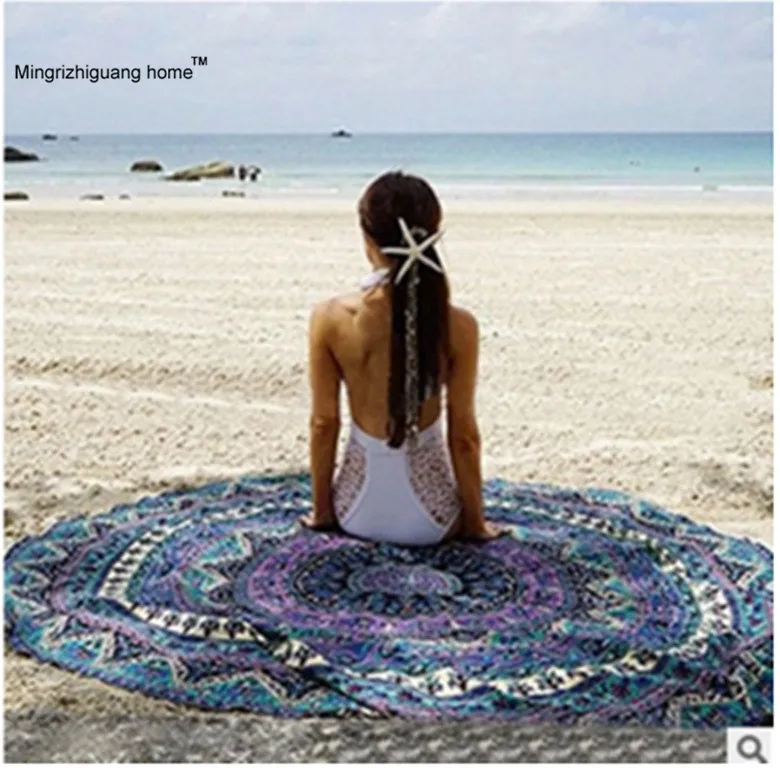 

1PC 150cm Sunscreen Shawl Summer Round Sand Beach Towel for Adults Women serviette de plage Swimming Sunbath with Tassel OU 054