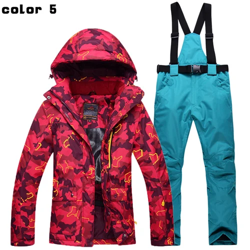 picture jacket pant Для женщин зимние костюмы Спорт на открытом воздухе лыжные комплекты сноуборд одежда для температуры-30 зимние камуфляжные водоупорные платье для маленьких девочек; куртка+ штаны с подтяжками - Цвет: picture jacket pant