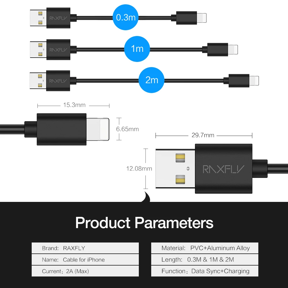 5 шт./лот кабели RAXFLY USB кабель для iPhone 8 7 плюс Быстрая зарядка В/2A Lightning/usb 6 6s