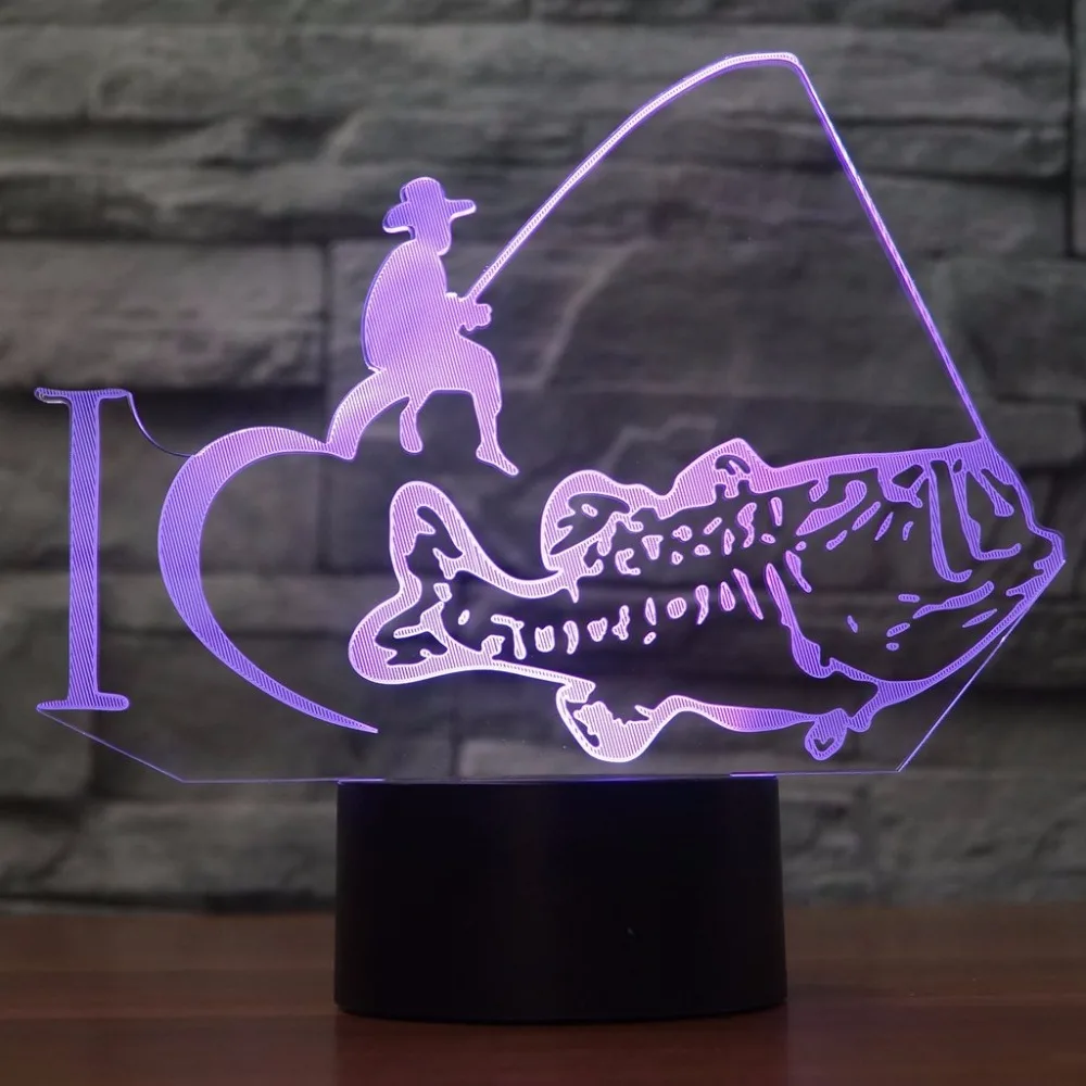 Мне нравится модель рыбалки 3D светильник RGB настроение настольная лампа Декор