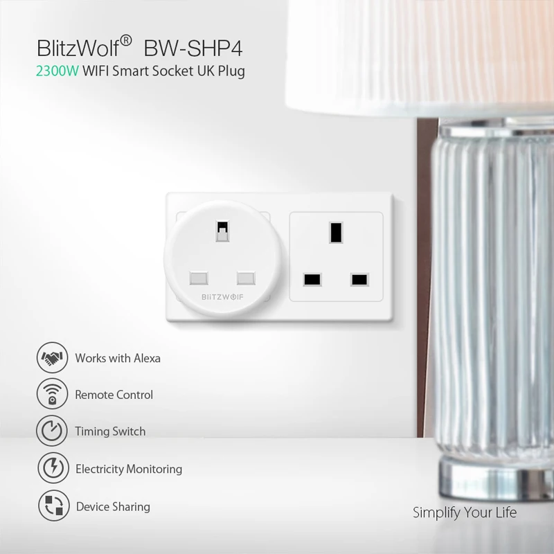BlitzWolf BW SHP4 штепсельная вилка британского стандарта WI FI умная розетка 220 V 240 10A