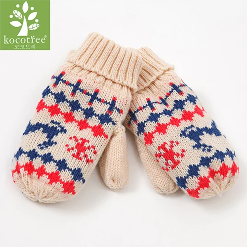 Gloves Комплекты шапочки с рождественским оленем, бархатные Хлопковые вязаные меховые шапки для мальчиков, зимний комплект из 2 предметов, шарф и шапка для маленьких девочек 1-10 лет - Цвет: Gloves