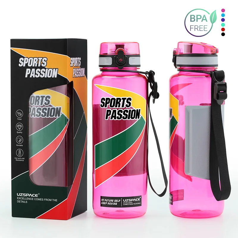 Pink UZSPACE спортивные бутылки для воды большой емкости Мужской портативный креативный тренд чайник открытый фитнес пространство пластиковая бутылка BPA бесплатно - Цвет: Pink