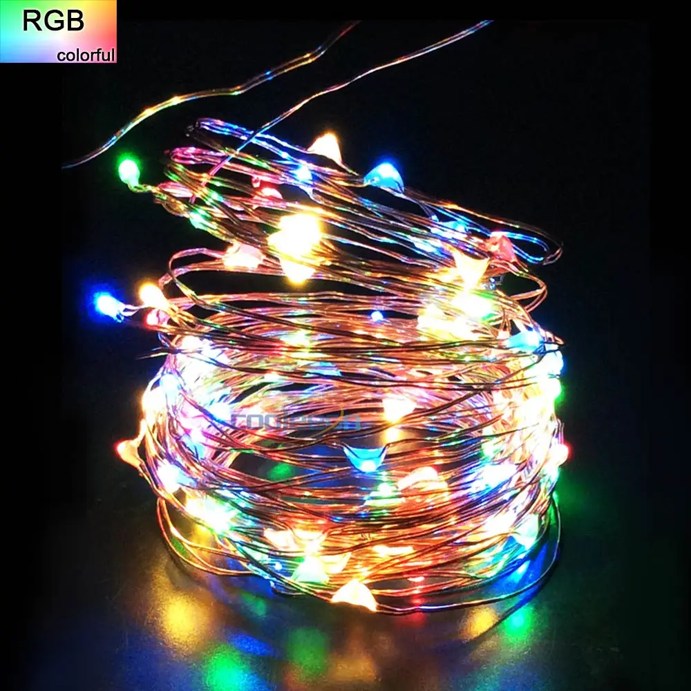 RGB 5 шт. CR2032 кнопочный светодиодный медный провод струнный светильник 1 м 2 м 3 м 4 м 5 м сказочная гирлянда лампа для украшения рождественской вечеринки - Испускаемый цвет: RGB