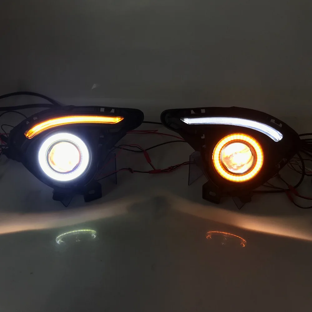 RQXR противотуманная фара вождение свет в сборе для Mazda 2 demio cob angel eye светодиодные дневные ходовые огни сигнал поворота