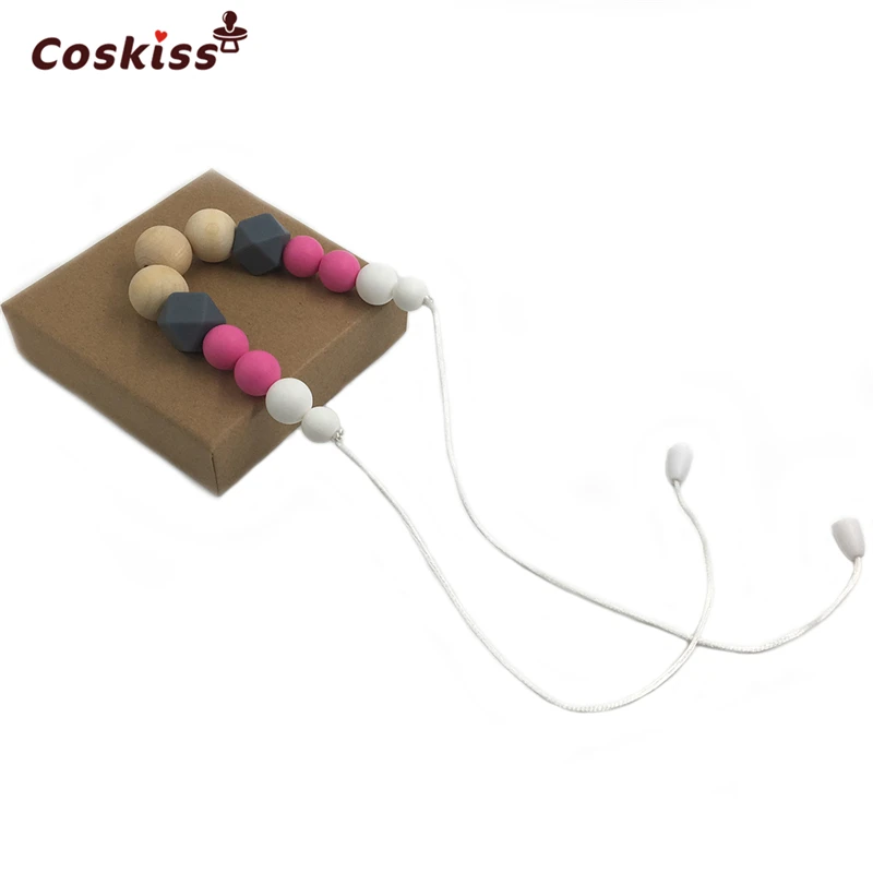 Collar de dentici&oacute;n para beb&eacute;, mordedor de silicona de grado alimenticio, cuentas de madera, seguro para la Naturaleza, collar org&aacute;nico para beb&eacute;, 2 uds.-3