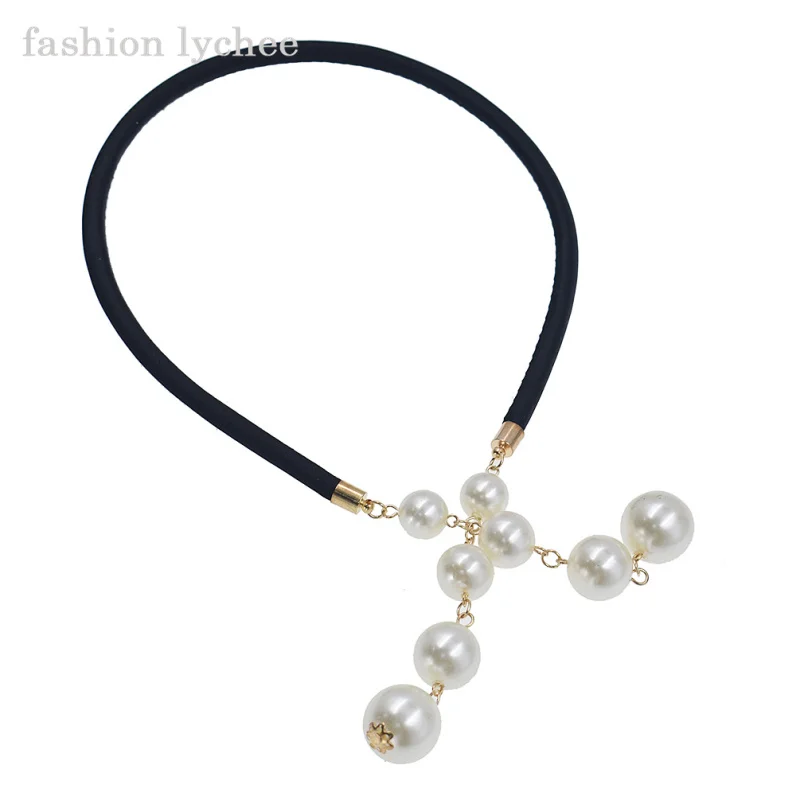 Мода Личи Уникальный большой искусственный жемчуг кулон шифон кисточкой