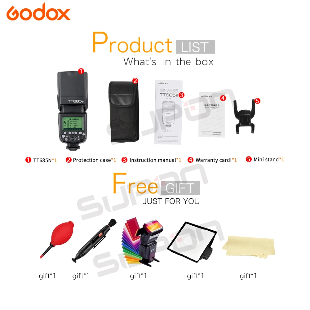 Godox TT685N 2 4G HSS 1/8000s i-TTL GN60 Беспроводная вспышка Speedlite Flash15 * 17 см софтбокс + цветной