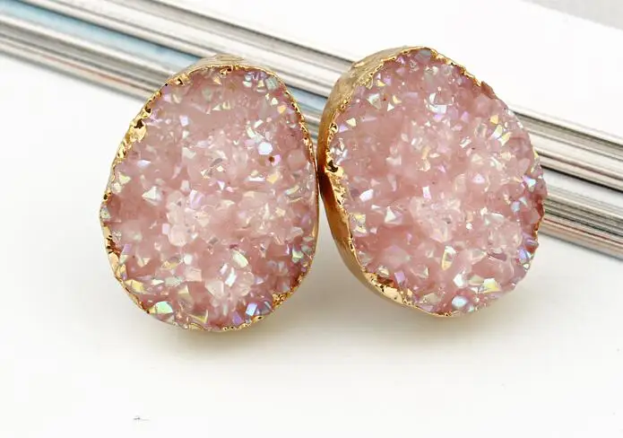 pink AB color Dayoff, корейские большие изысканные серьги-гвоздики из смолы, Женские Ювелирные изделия, милые трендовые огромные серьги-гвоздики, золотые серьги-гвоздики, красочные серьги E659 - Окраска металла: pink AB color