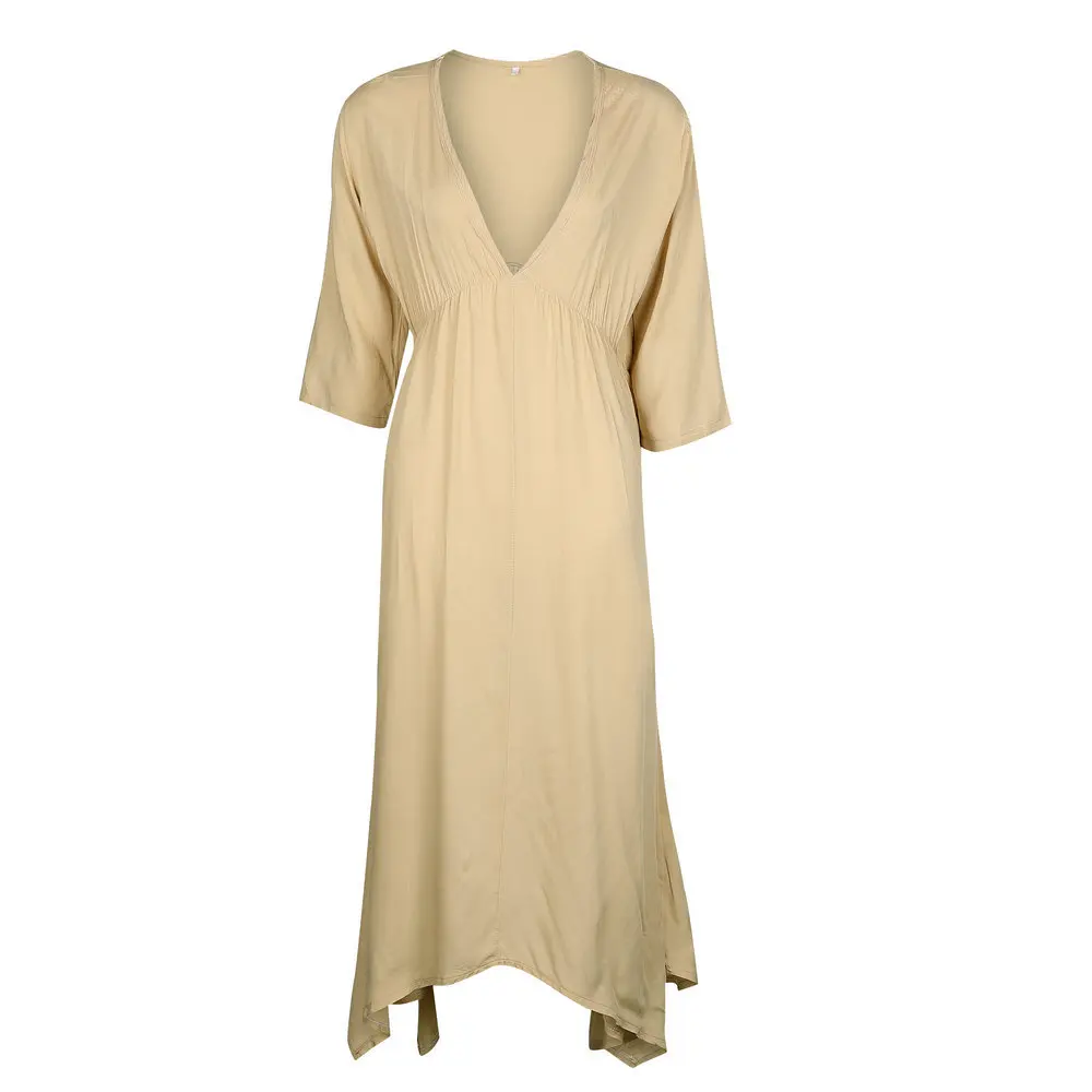 2018 женское желтое платье с коротким рукавом сексуальное глубоким v-образным