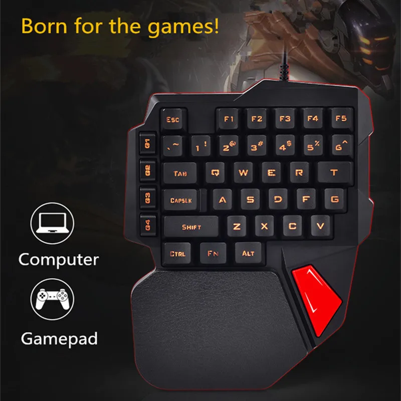 K108 Gaming Keyboard USB Wired 38 keys One/Single Hand Mechanical Feel Mini Keypad RGB Backlit for PUGB Game | Компьютеры и офис