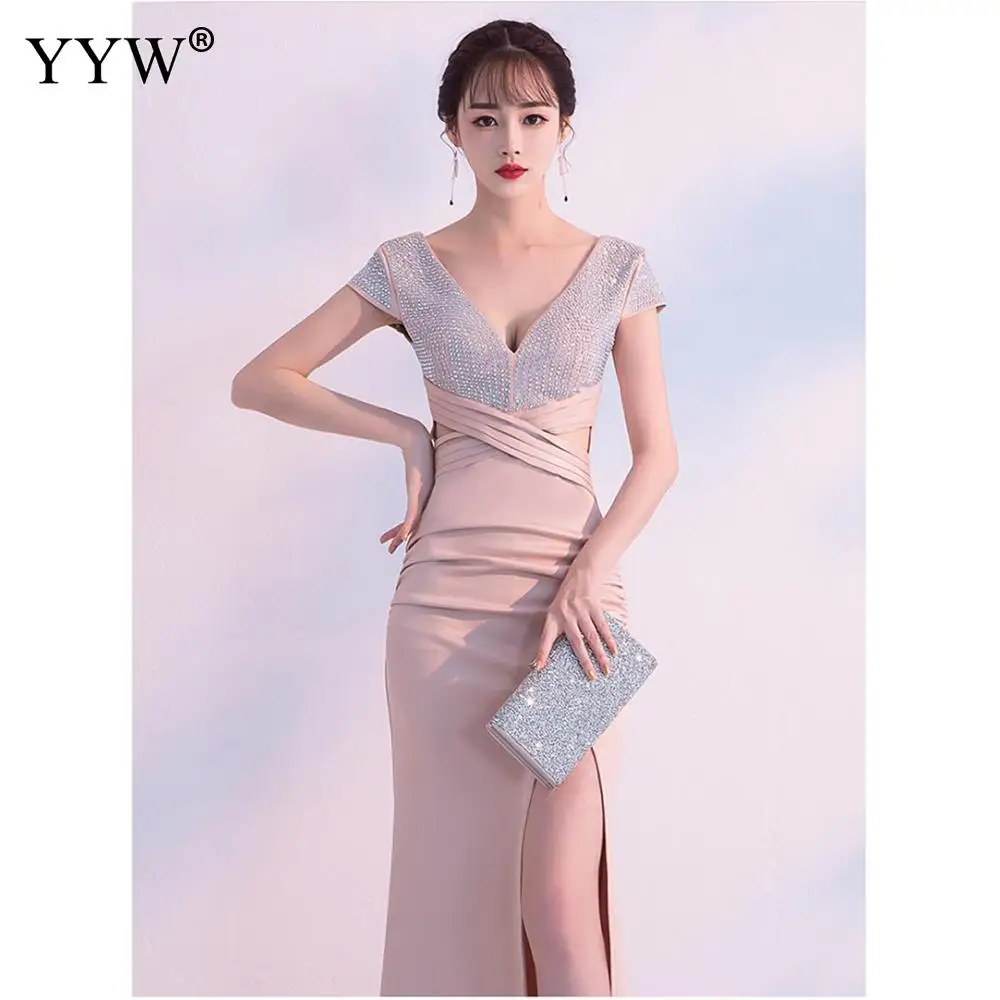Robe De Soiree сексуальное платье с глубоким v-образным вырезом, расшитое блестками, женское элегантное вечернее платье с открытой спиной, вечерние платья с разрезом сбоку, Длинные вечерние платья знаменитостей